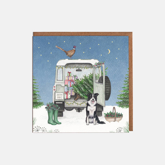 Landrover & Collie Dog Christmas Card
