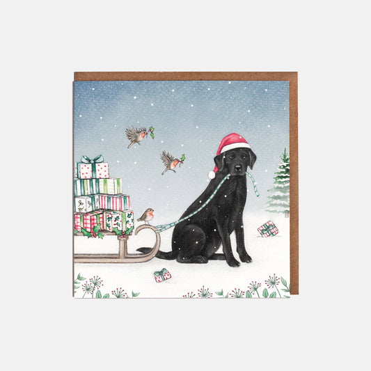Labrador Dog & Sleigh Christmas Card