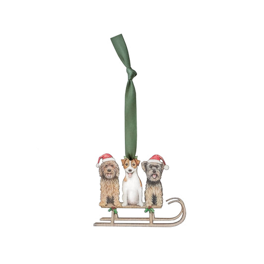 Festive Dogs Christmas Tree Decoration - Wooden Ornament
