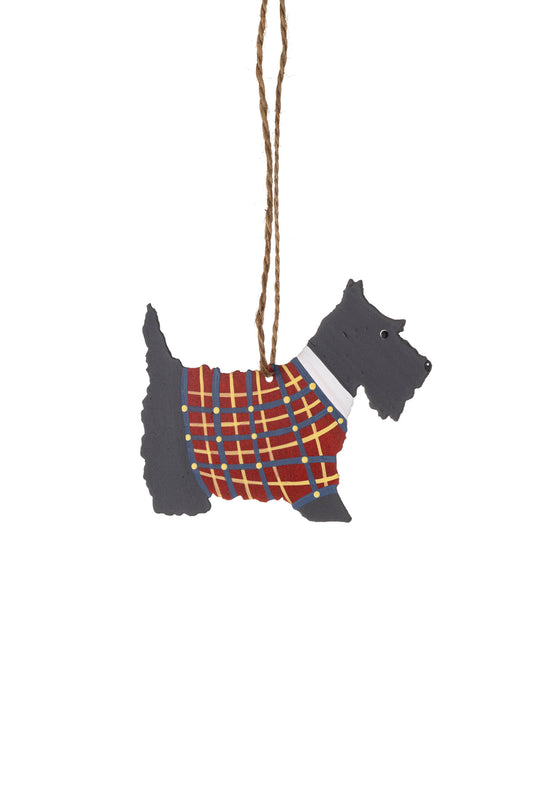 Tiny Tin Scottie In Tartan Coat Decoration